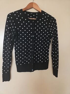 Ann Taylor Classic Polka Dot Cardigan Sweater S Office Work Preppy Parisian Chic